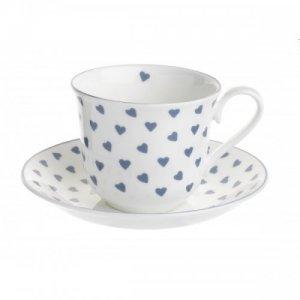 ROY KIRKHAM FINE BONE CHINA | BLUE HEARTS SET OF SIX TEACUP & SAUCERS